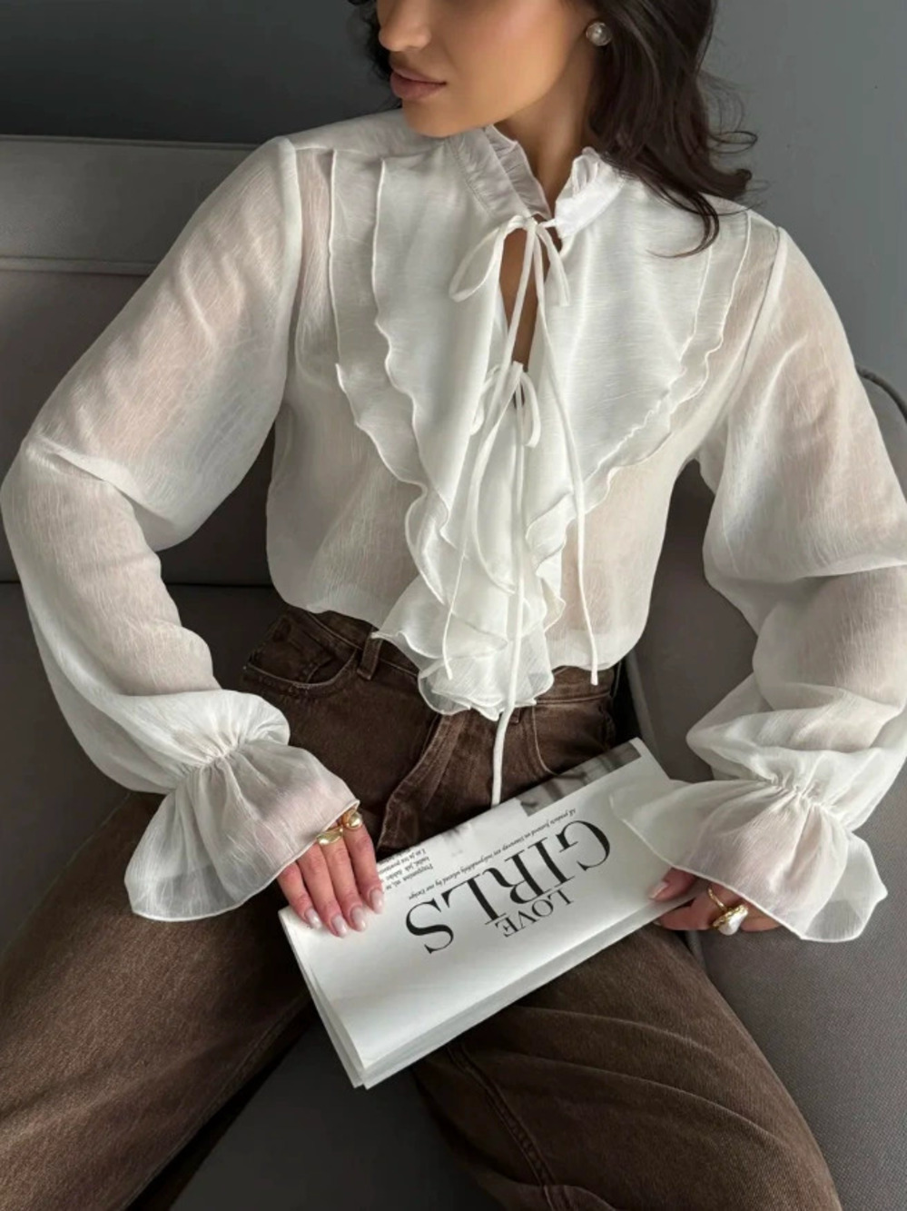Zara Autumn Ruffle Sheer Blouse